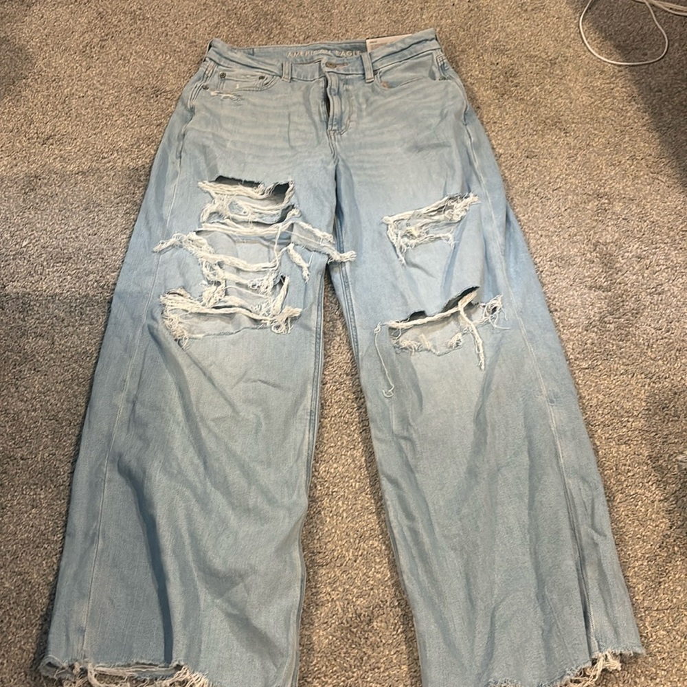 american eagle curvy super high waisted baggy wide leg